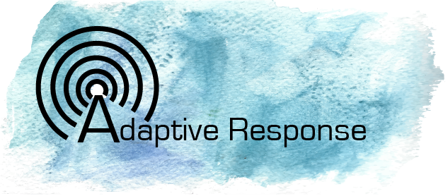 Blue watercolor background with black text that says "Adaptive Resistance" and black concentric circles radiating from the A, like a graphic representation of radio waves.