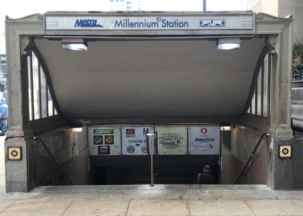 Entrance to Millennium Station at the corner of Michigan and Randolph Streets